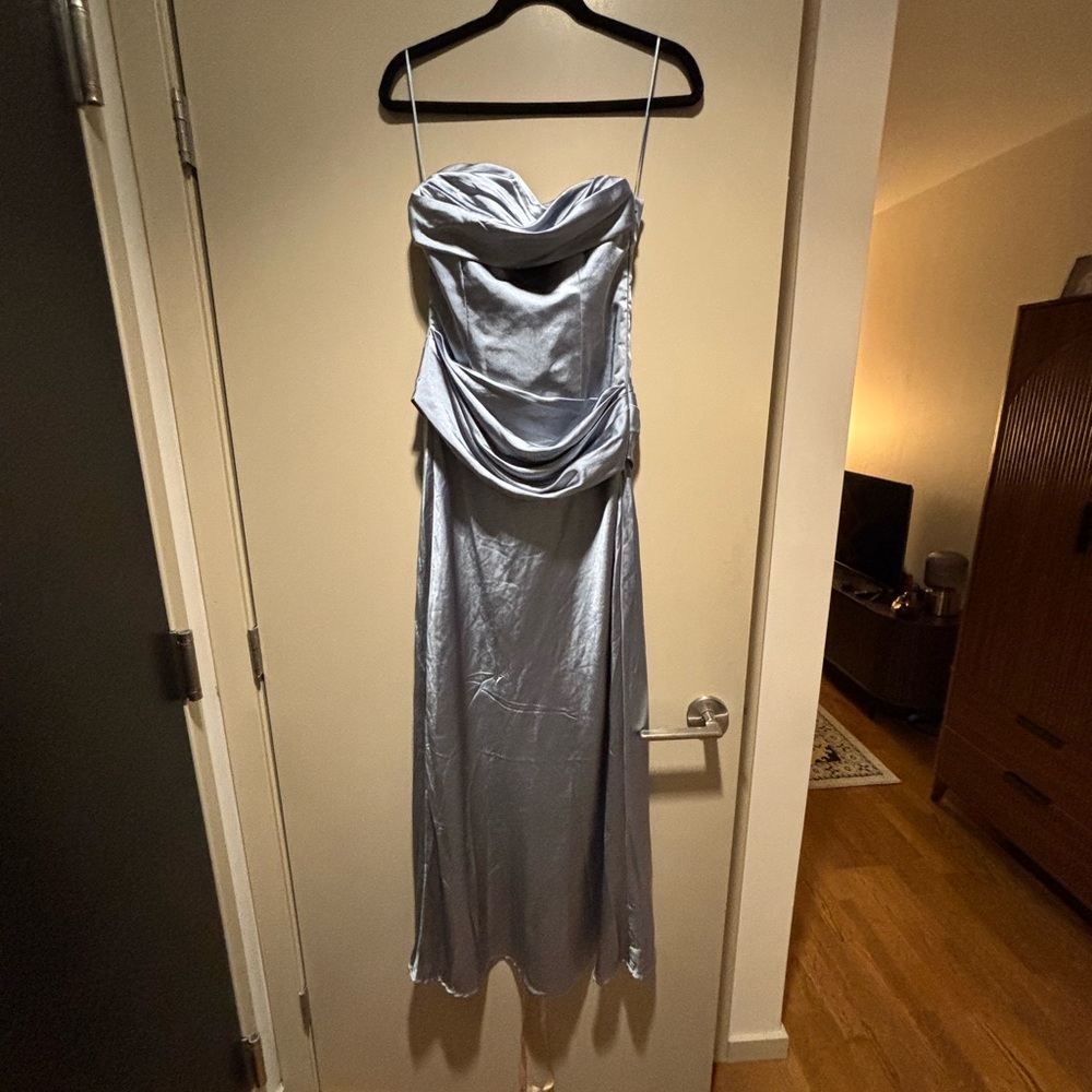 Meshki Silver Satin Draped Maxi Dress